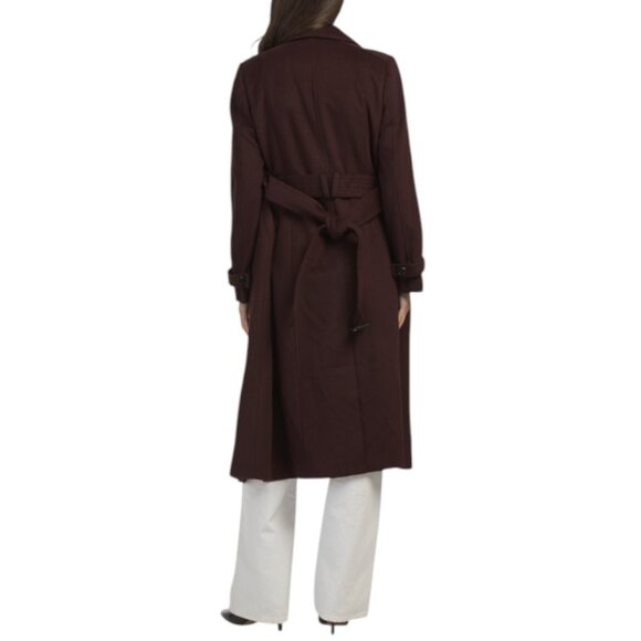 COLE HAAN bordeaux Wool Blend Double Breasted Wrap Coat - Picture 2 of 2